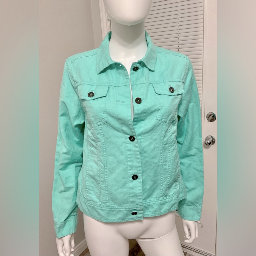 L.L.Bean women's aqua linen button-down jacket size -S.